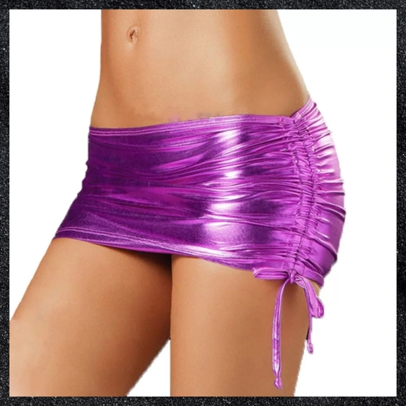 Dazed Fantasy Dresses & Skirts - Purple Metallic Side Cinch Leather Mini Skirt